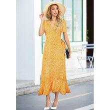 Load image into Gallery viewer, 2021 Summer New Fashion Women&#39;s Explosive Style V-Neck Irregular Lotus Leaf Dress Fishtail Floral Dress