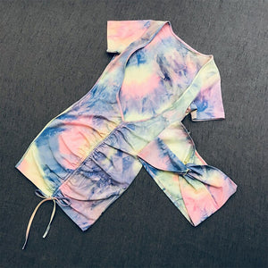 2021 Summer New Fashion Women's Tie-Dye Color Printing Tube Top Dress Sexy Drawstring Two-Piece Suit