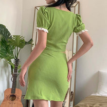 Load image into Gallery viewer, 2021 Summer New Product INS Wind Solid Color Cropped Blouse Split Skirt Short Skirt Suit Two-Piece Short Sleeve