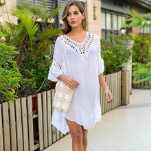 Load image into Gallery viewer, 2021 Summer New Sexy Backless Stitching Fringed Beach Tops Seaside Vacation Sun Protection Clothing