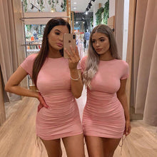 Load image into Gallery viewer, 2021 Summer New Solid Color Bodycon Mini Dress Basic Women Summer Ribbed Pleated Short-sleeved Dress Clubwear Dresses