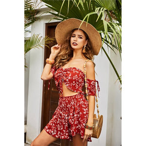 2021 Summer New Style Foreign Women's Spot Sexy Off-The-Shoulder Top Suit Shorts