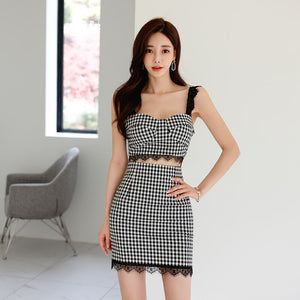 2021 Summer New Women Sexy Plaid Tank Dress Fashion Simple Chic Work Vestidos Office Lady Bodycon Sheath Party Pencil Dresses