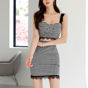 2021 Summer New Women Sexy Plaid Tank Dress Fashion Simple Chic Work Vestidos Office Lady Bodycon Sheath Party Pencil Dresses