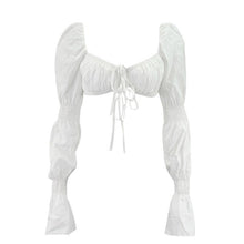 Load image into Gallery viewer, 2021 Summer New Women Top Sexy Fashion Solid Flare Sleeve Bandage Shirring Crop Tops Short Square Collar Black White