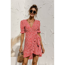 Load image into Gallery viewer, 2021 Summer New Women&#39;s Fashion Casual Floral Print Deep V Neck Butterfly Short Sleeve Empire Lace Up A Line Ruffles Dress Lady