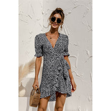 Load image into Gallery viewer, 2021 Summer New Women&#39;s Fashion Casual Floral Print Deep V Neck Butterfly Short Sleeve Empire Lace Up A Line Ruffles Dress Lady