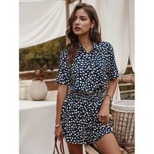 Load image into Gallery viewer, 2021 Summer New Women&#39;s Fashion Casual Floral Print Turn Down Collar Buttons Folds Tunic Empire Slim Straight Playsuits Ladies