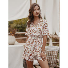 Load image into Gallery viewer, 2021 Summer New Women&#39;s Fashion Casual Floral Print Turn Down Collar Buttons Folds Tunic Empire Slim Straight Playsuits Ladies