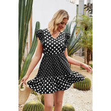 Load image into Gallery viewer, 2021 Summer New Women&#39;s Fashion Casual Polka Dot Print V Neck Butterfly Short Sleeve Slim Basic Empire A Line Mini Dress Ladies