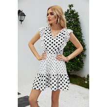 Load image into Gallery viewer, 2021 Summer New Women&#39;s Fashion Casual Polka Dot Print V Neck Butterfly Short Sleeve Slim Basic Empire A Line Mini Dress Ladies