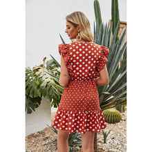 Load image into Gallery viewer, 2021 Summer New Women&#39;s Fashion Casual Polka Dot Print V Neck Butterfly Short Sleeve Slim Basic Empire A Line Mini Dress Ladies