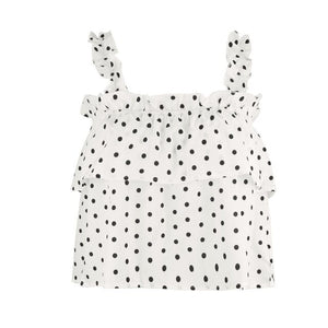 2021 Summer New Women's Fashion Casual Polka Dot Slash Neck Ruffles Spaghetti Straps Sleeveless Loose Backless Crop Tops Ladies