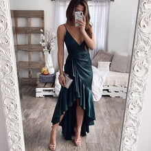 Load image into Gallery viewer, 2021 Summer New Women&#39;s Fashion Casual Solid Deep V Neck Spaghetti Straps Sleeveless Lace Up Knee Lenght Dress Ladies Basic Slim