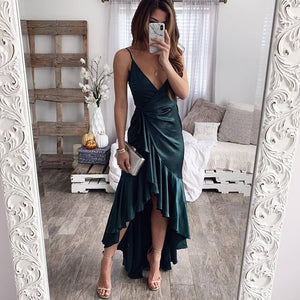 2021 Summer New Women's Fashion Casual Solid Deep V Neck Spaghetti Straps Sleeveless Lace Up Knee Lenght Dress Ladies Basic Slim
