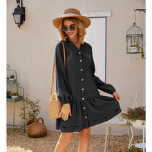 Load image into Gallery viewer, 2021 Summer New Women&#39;s Fashion Casual Solid V Neck Buttons Long Sleeve Loose Waist A Line Knee Lenght Dress Ladies Slim Basic