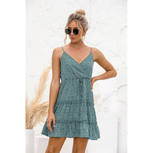 Load image into Gallery viewer, 2021 Summer New Women&#39;s Fashion Sexy Floral Print Deep V Neck Spaghetti Strap Sleeveless Lace Up Backless Empire Mini Dress Lady