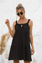 Load image into Gallery viewer, 2021 Summer New Women&#39;s Fashion Sexy Solid V Neck Lace Up Spaghetti Straps Sleeveless Backless Ruffles Empire Mini Dress Ladies