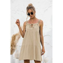 Load image into Gallery viewer, 2021 Summer New Women&#39;s Fashion Sexy Solid V Neck Lace Up Spaghetti Straps Sleeveless Backless Ruffles Empire Mini Dress Ladies