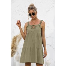 Load image into Gallery viewer, 2021 Summer New Women&#39;s Fashion Sexy Solid V Neck Lace Up Spaghetti Straps Sleeveless Backless Ruffles Empire Mini Dress Ladies