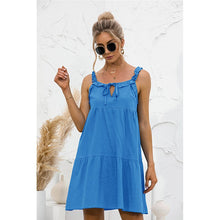 Load image into Gallery viewer, 2021 Summer New Women&#39;s Fashion Sexy Solid V Neck Lace Up Spaghetti Straps Sleeveless Backless Ruffles Empire Mini Dress Ladies