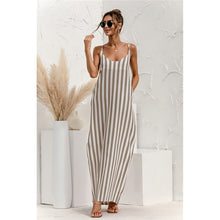 Load image into Gallery viewer, 2021 Summer New Women&#39;s Fashion Sexy Stripe V Neck Spaghetti Straps Sleeveless Backless Loose Waist Pockets Ankle Lenght Dress