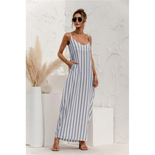 Load image into Gallery viewer, 2021 Summer New Women&#39;s Fashion Sexy Stripe V Neck Spaghetti Straps Sleeveless Backless Loose Waist Pockets Ankle Lenght Dress