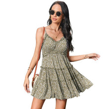 Load image into Gallery viewer, 2021 Summer New Women&#39;s Fasion Casual Floral Print V Neck Spaghetti Straps Sleeveless Backless Empire A Line Mini Dress Ladies