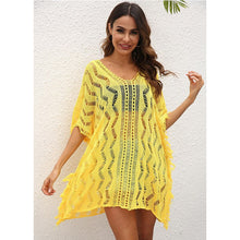 Load image into Gallery viewer, 2021 Summer New Women&#39;s Sexy Hollow Perspective Woven Top Wave Pattern Loose Beach Skirt