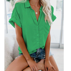 2021 Summer New Women's Short Sleeve Lapel Button Harajuku Oversized Shirt Crop Top Blouse Women Boho Clothing Cardigan Korean