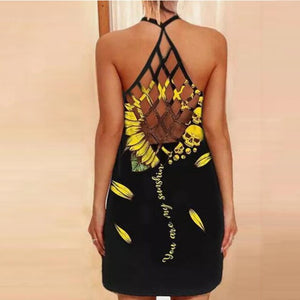 2021 Summer Nre Eomrn's Fashion Casual Print Deep V Neck Spaghetti Straps Sleeveless Hollow Out Backless Knee Lenght Dress Lady