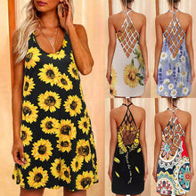 Load image into Gallery viewer, 2021 Summer Nre Eomrn&#39;s Fashion Casual Print Deep V Neck Spaghetti Straps Sleeveless Hollow Out Backless Knee Lenght Dress Lady