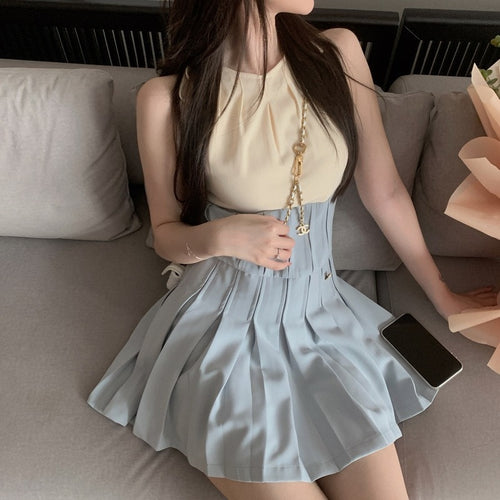 2021 Summer Patchwork Elegant Dress Women Beach Outing High Waist Casual Sweet Dress Female Chic Party Mini Cute Korean Clothes