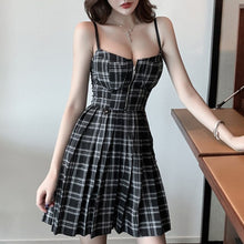 Load image into Gallery viewer, 2021 Summer Preppy Style Gothic Girls Sexy Vintage Mini Dress Red Black Pleated Plaid Women Mini Short Robes Vestidos De Verano