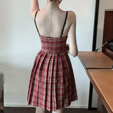 Load image into Gallery viewer, 2021 Summer Preppy Style Gothic Girls Sexy Vintage Mini Dress Red Black Pleated Plaid Women Mini Short Robes Vestidos De Verano