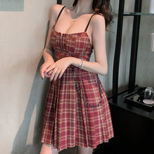 Load image into Gallery viewer, 2021 Summer Preppy Style Gothic Girls Sexy Vintage Mini Dress Red Black Pleated Plaid Women Mini Short Robes Vestidos De Verano