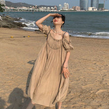 Load image into Gallery viewer, 2021 Summer Sexy Beach Strap Dress Women Backless Casual Elegant Party Midi Dress Puff Sleeve High Street Vintage Sundress Boho