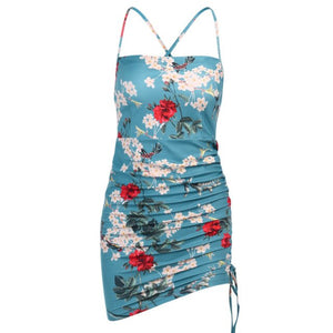 2021 Summer Sexy Floral Print Beach Strap Mini Bodycon Dress Elegant Women Sundress Clothes Corset Ladies Dresses Vintage Gothic
