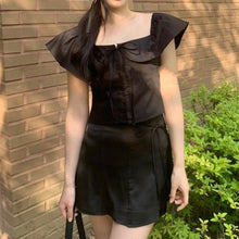 Load image into Gallery viewer, 2021 Summer Sexy Lotus Collar Bow Flying Sleeve Slim Shirt Crop Top+ Bandage High Waist Mini Skirts 2 Piece Sets Womens Outfits