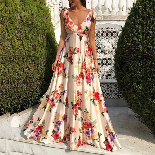 2021 Summer Sexy Print Floral Beach Peplum Strap Long Maxi Skater Dress For Women Sundress Designer Party Plus Size Dresses Boho