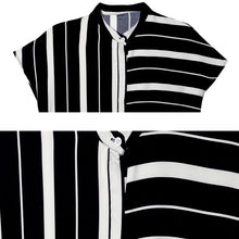 Load image into Gallery viewer, 2021 Summer Stripe Chiffon Short Sleeve Shirt Stand Collar Slim Blouses Button Chiffon Blusas Female Dropshipping Korean 0618