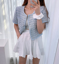 Load image into Gallery viewer, 2021 Summer Sweet Tweed O-Neck Pearl Single Breasted Casual Jacket Cardigan Coat Ladies Fashion Short Sleeve Slim Top