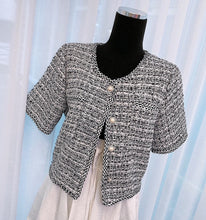 Load image into Gallery viewer, 2021 Summer Sweet Tweed O-Neck Pearl Single Breasted Casual Jacket Cardigan Coat Ladies Fashion Short Sleeve Slim Top
