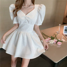 Load image into Gallery viewer, 2021 Summer Sweet White Vintage Dress Korea Women Elegant Puff Sleeve Slim Waist Party Mini Dress Female