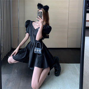 2021 Summer Sweet White Vintage Dress Korea Women Elegant Puff Sleeve Slim Waist Party Mini Dress Female
