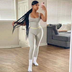2021 Summer Woman Sweat Suit Elastic Vest Sexy Leggings Slim Fit Lady Sports Yoga Set Pants