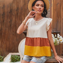 Load image into Gallery viewer, 2021 Summer Women Casual Color-block Blouse Shirts V Neck Ruffles Sleeveless Cotton Shirts Fashion Female Striped Tops Blusas
