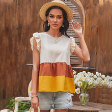 Load image into Gallery viewer, 2021 Summer Women Casual Color-block Blouse Shirts V Neck Ruffles Sleeveless Cotton Shirts Fashion Female Striped Tops Blusas