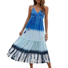 Load image into Gallery viewer, 2021 Summer Women Dress Adjustable Spaghetti Shoulder Straps V-neck Print A Line Beach Party Dress High Waist Loose Mini Dress