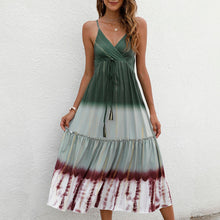 Load image into Gallery viewer, 2021 Summer Women Dress Adjustable Spaghetti Shoulder Straps V-neck Print A Line Beach Party Dress High Waist Loose Mini Dress